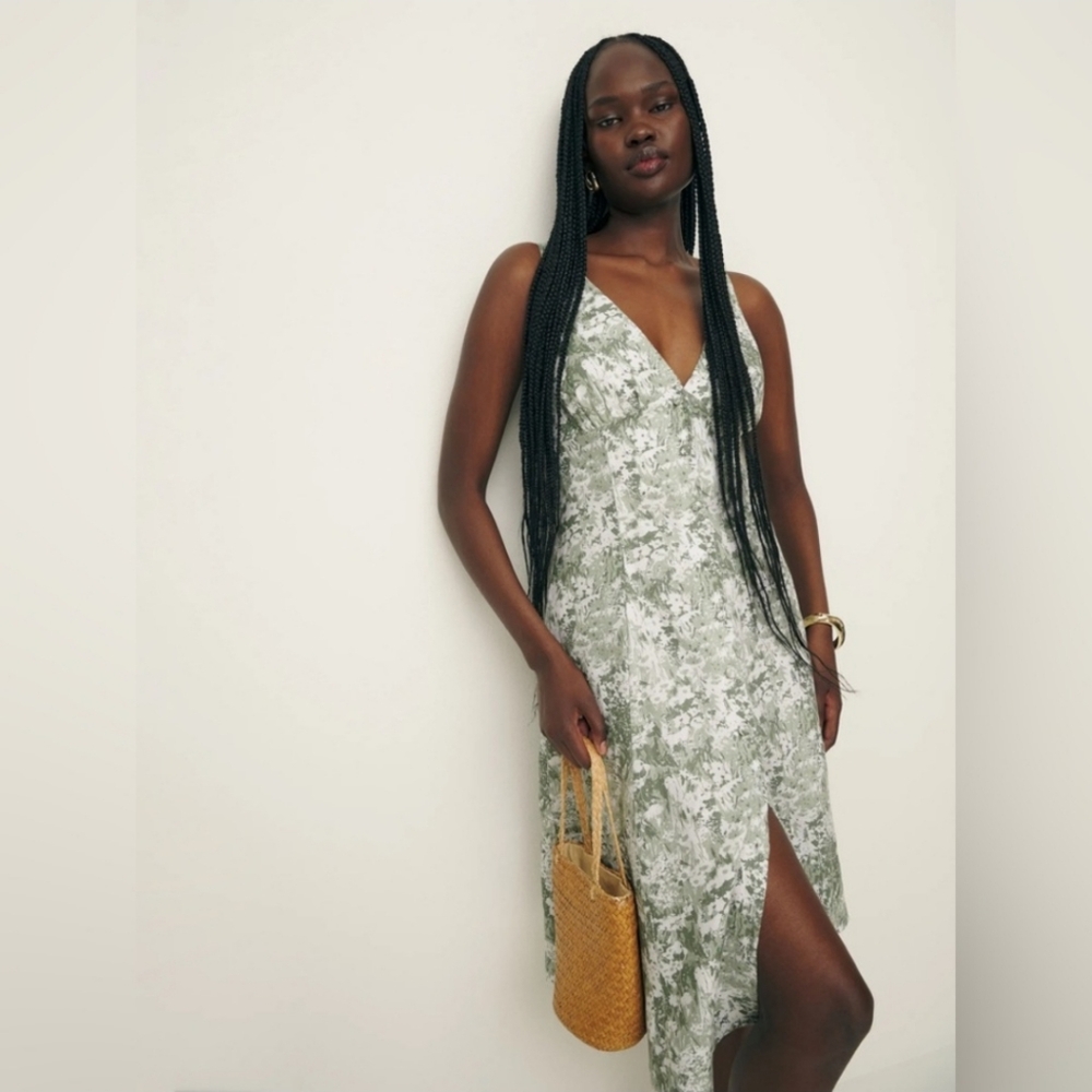NWT Reformation Sebastien Linen Dress In Glade Size 6